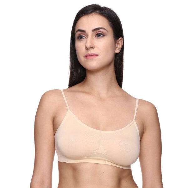Beige color thin straps sports bra Snazzyway1 1