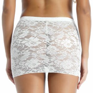 Elegant sexy white stretch lace micro skir3t