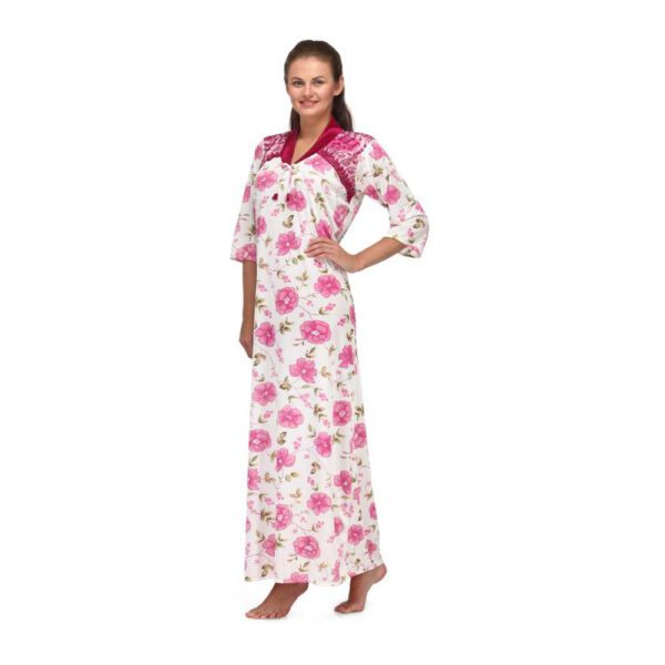 Floral Print Full Length Pink Womens Nightgown 13