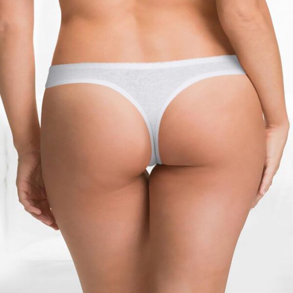 MS White Cotton Thong Panty With Black Bow At Front 3