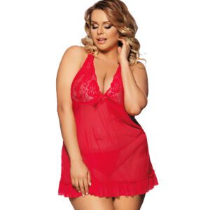 Romantic night out sheer red plus size babydoll nightwear 1