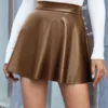 Women Leather Mini Skater Skirt